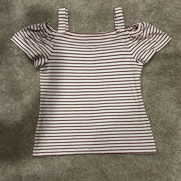 Ann Taylor Women’s Red White Striped Off-Shoulder Blouse Top Sz. Small - Picture 1 of 8